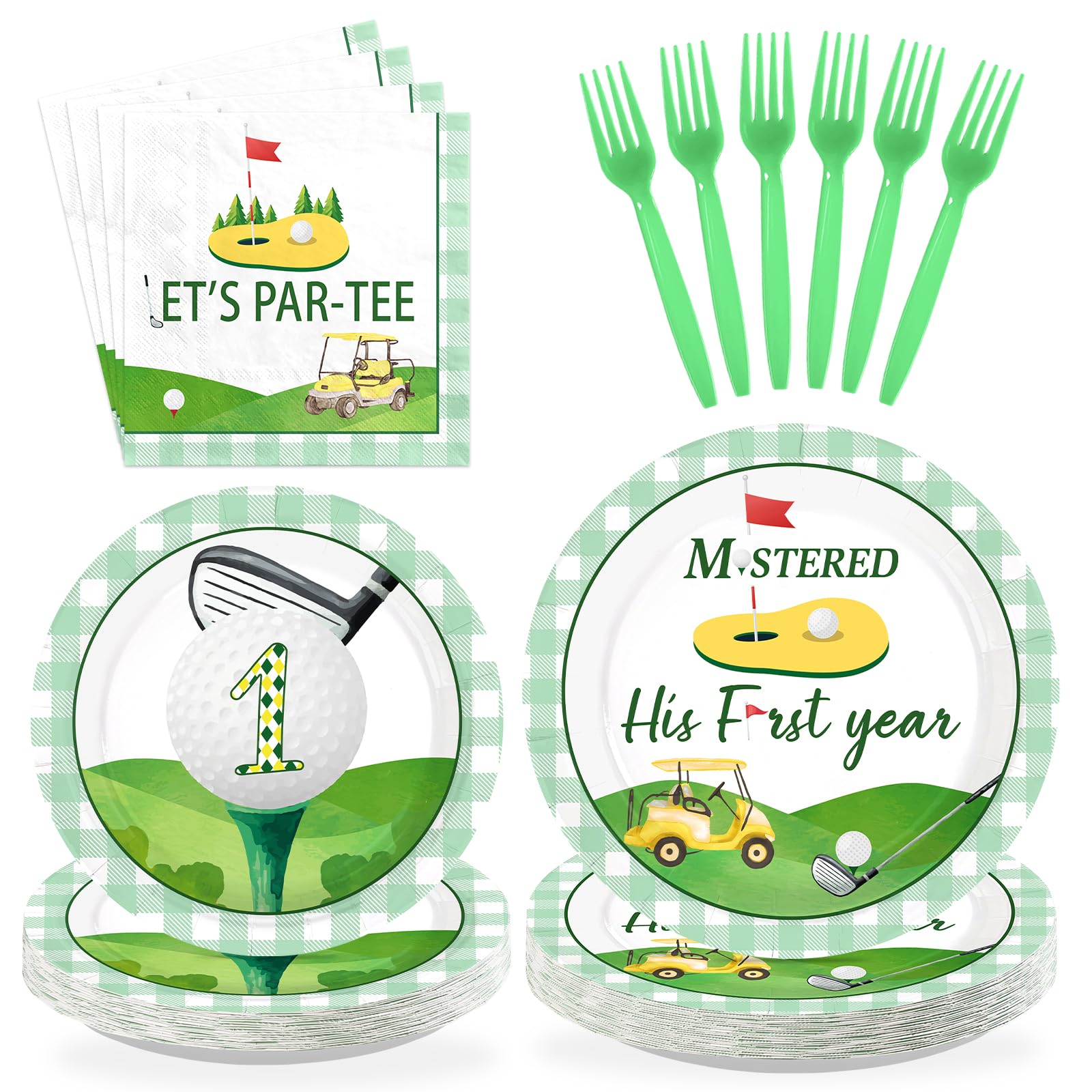 96 Pcs Golf 1st Birthday Party Plates and Napkins - Grencian