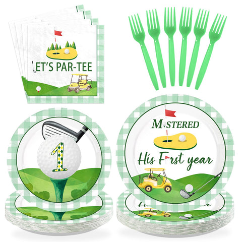 96 Pcs Golf 1st Birthday Party Plates and Napkins - Grencian