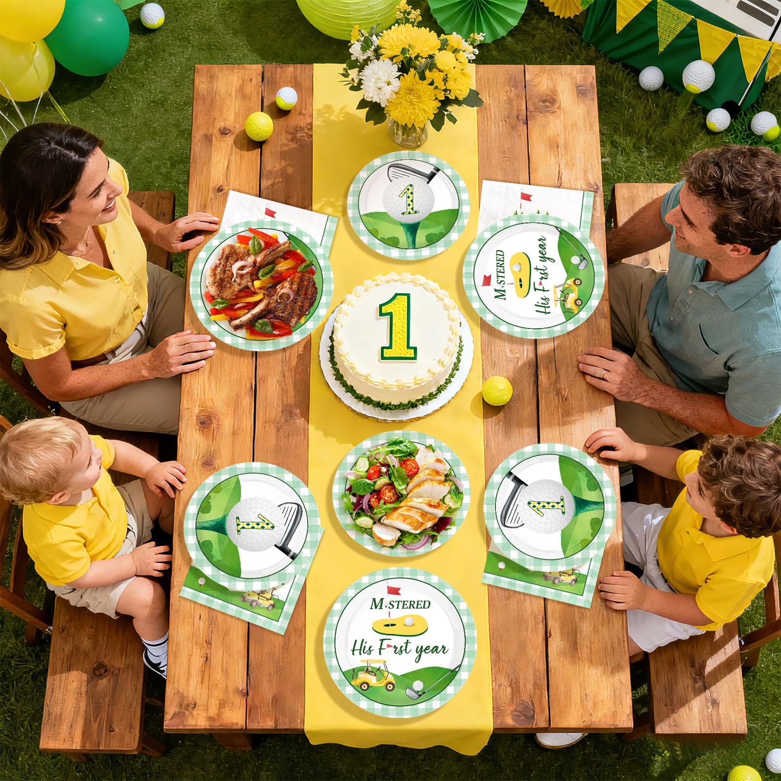 96 Pcs Golf 1st Birthday Party Plates and Napkins - Grencian