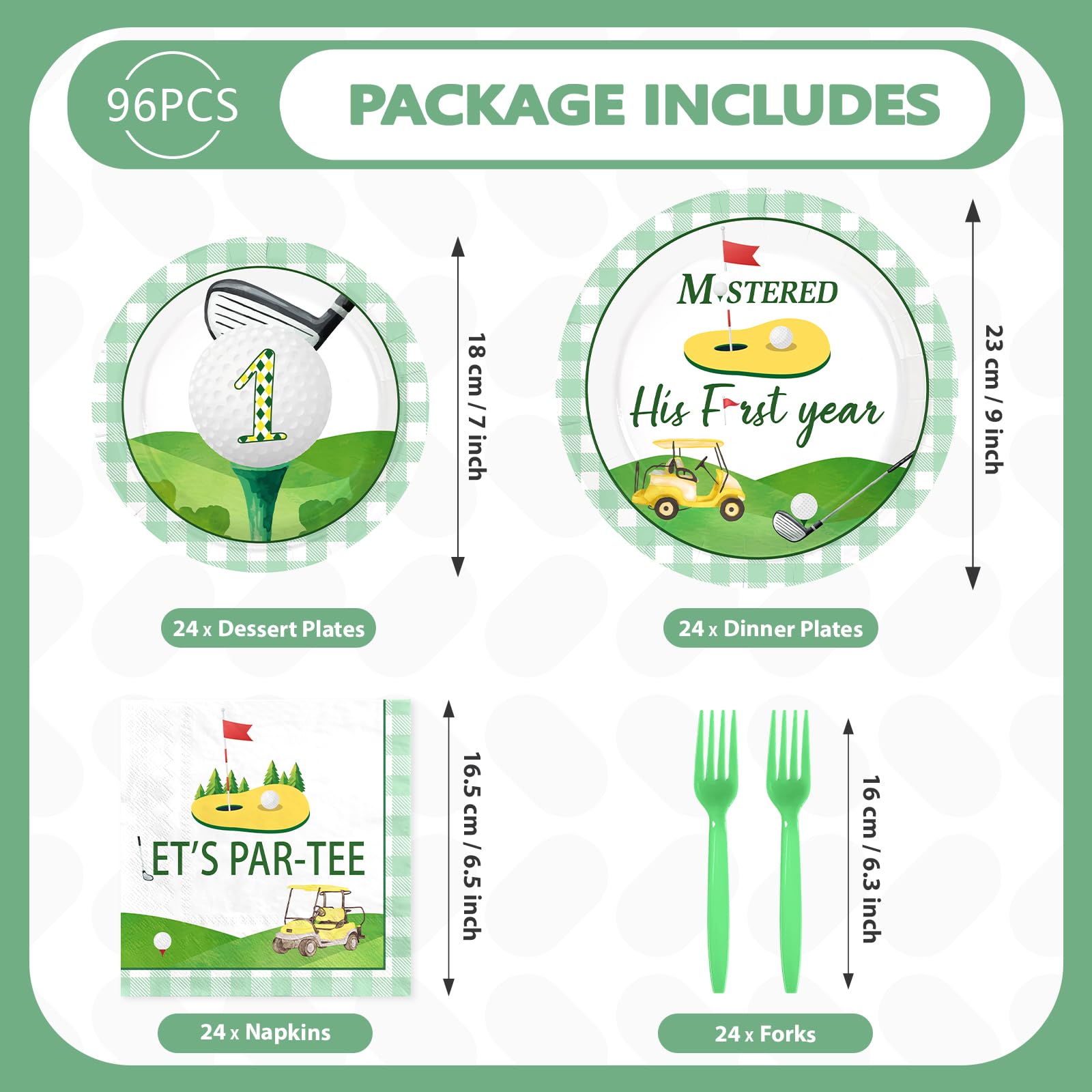 96 Pcs Golf 1st Birthday Party Plates and Napkins - Grencian