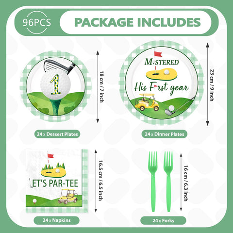 96 Pcs Golf 1st Birthday Party Plates and Napkins - Grencian