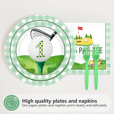 96 Pcs Golf 1st Birthday Party Plates and Napkins - Grencian
