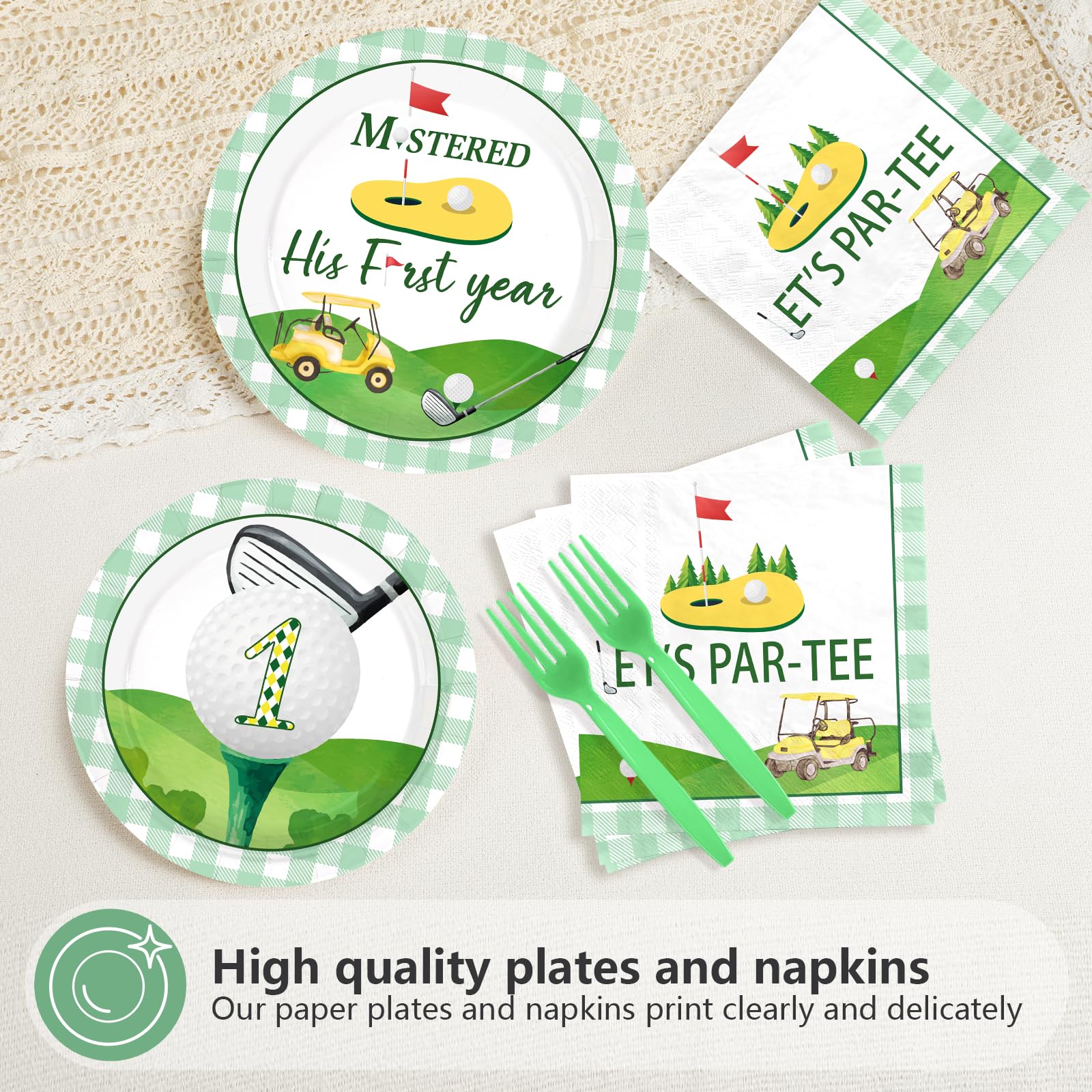 96 Pcs Golf 1st Birthday Party Plates and Napkins - Grencian