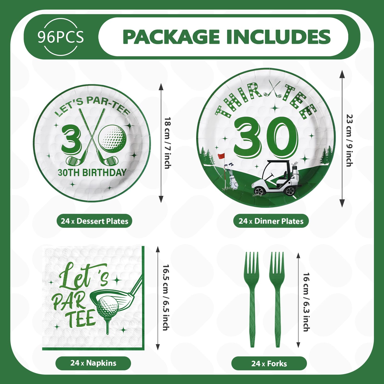96 Pcs Golf 30th Birthday Party Plates and Napkins - Grencian