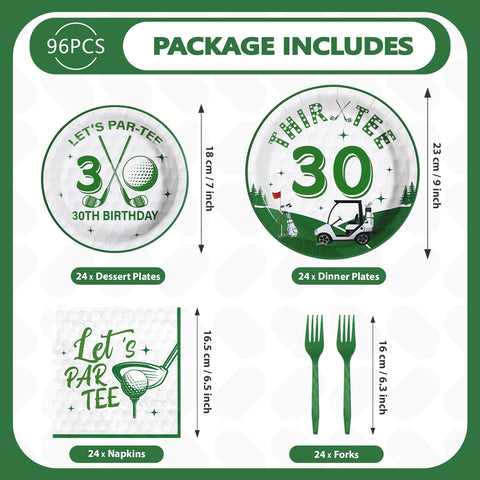 96 Pcs Golf 30th Birthday Party Plates and Napkins - Grencian