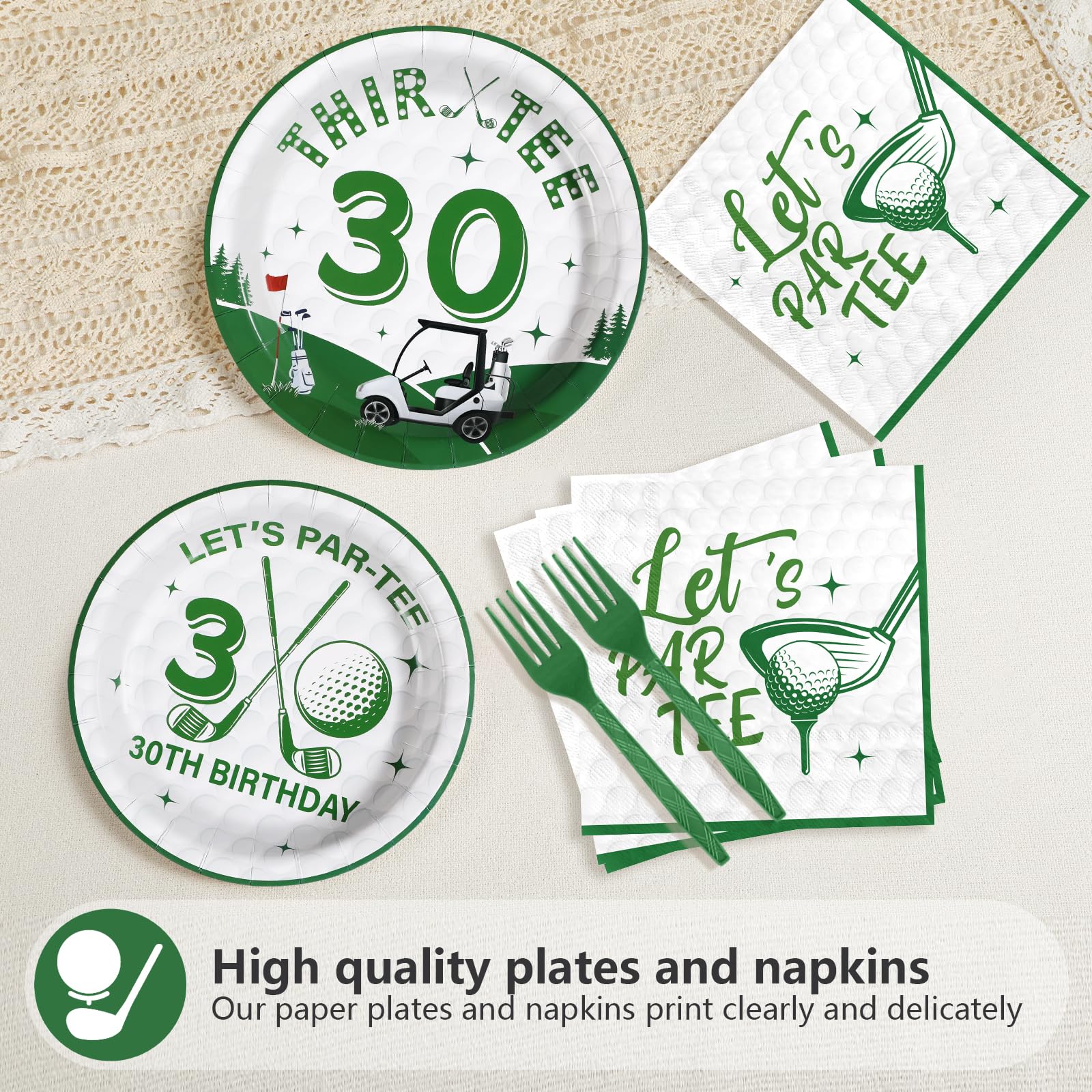 96 Pcs Golf 30th Birthday Party Plates and Napkins - Grencian