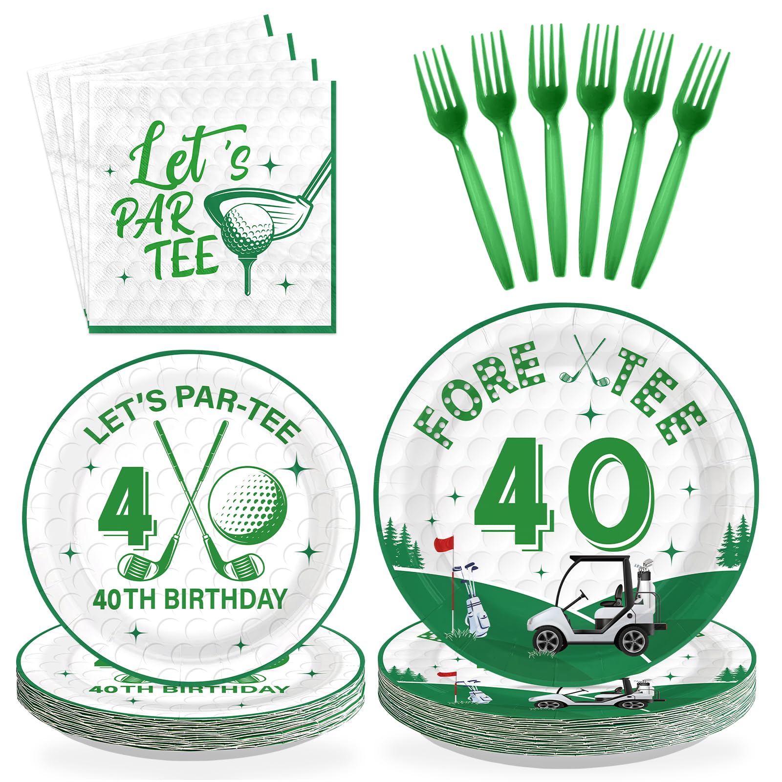 96 Pcs Golf 40th Birthday Party Plates and Napkins - Grencian