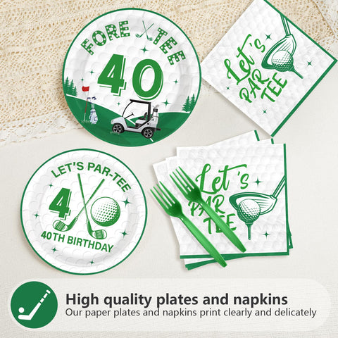 96 Pcs Golf 40th Birthday Party Plates and Napkins - Grencian