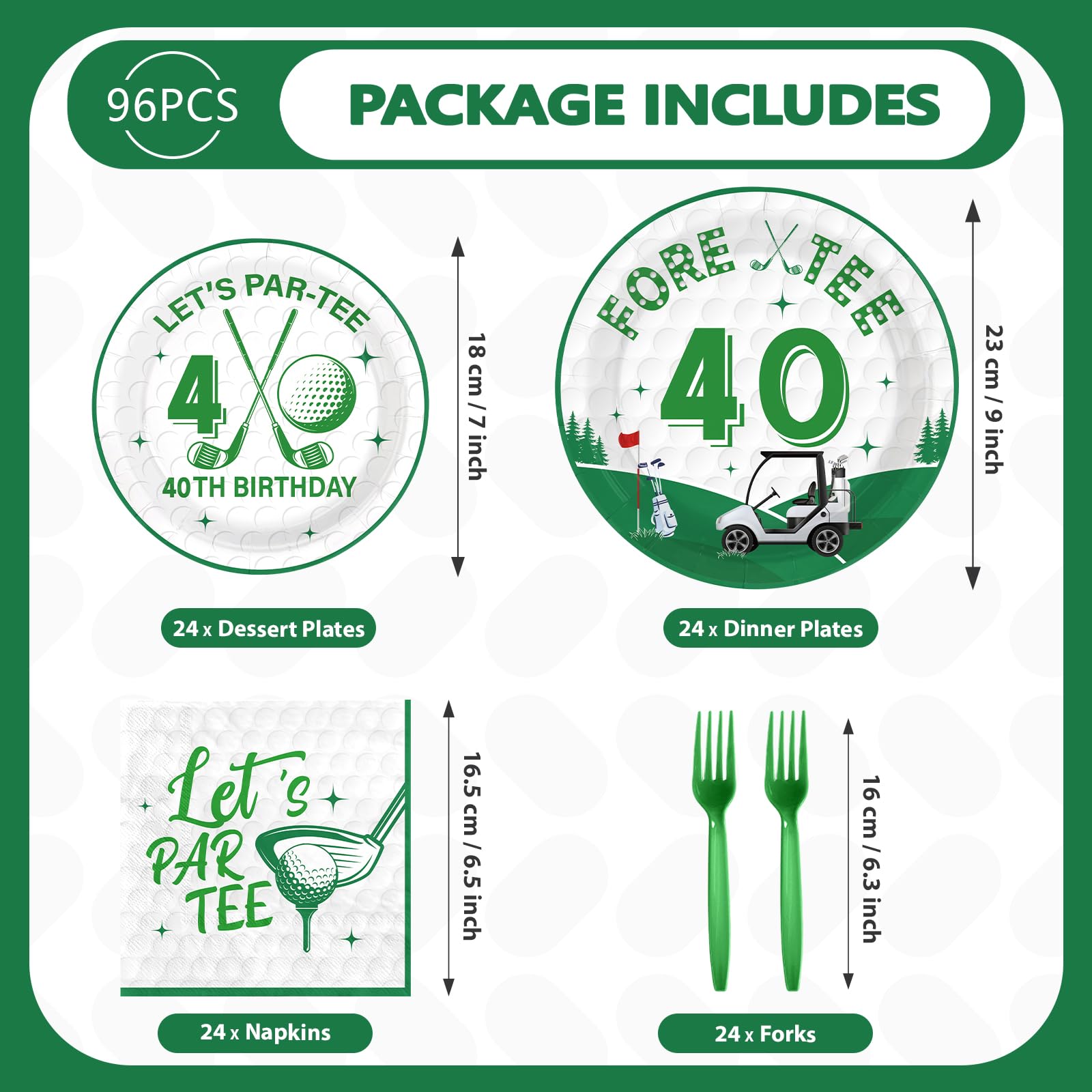 96 Pcs Golf 40th Birthday Party Plates and Napkins - Grencian