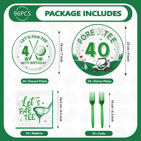 96 Pcs Golf 40th Birthday Party Plates and Napkins - Grencian