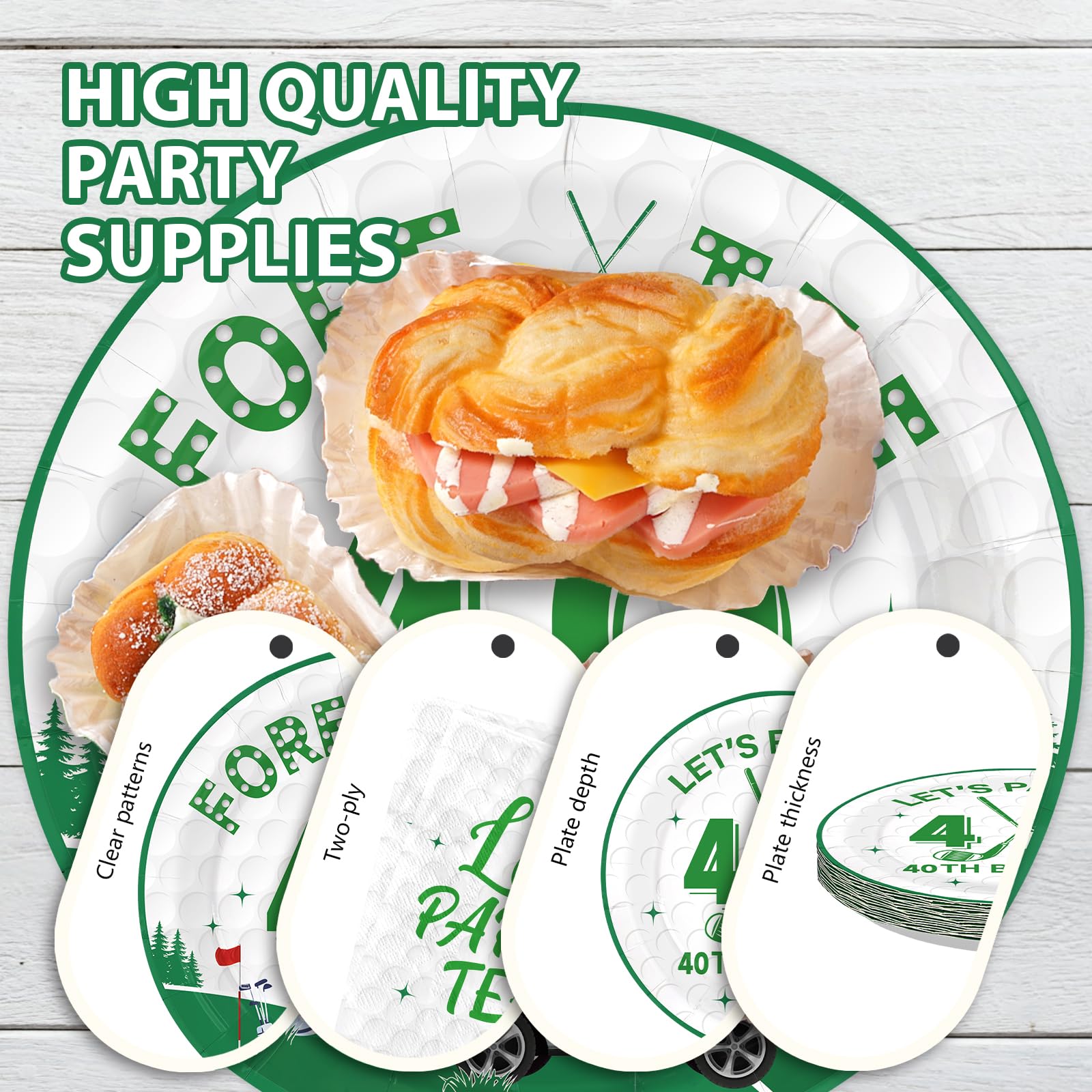 96 Pcs Golf 40th Birthday Party Plates and Napkins - Grencian