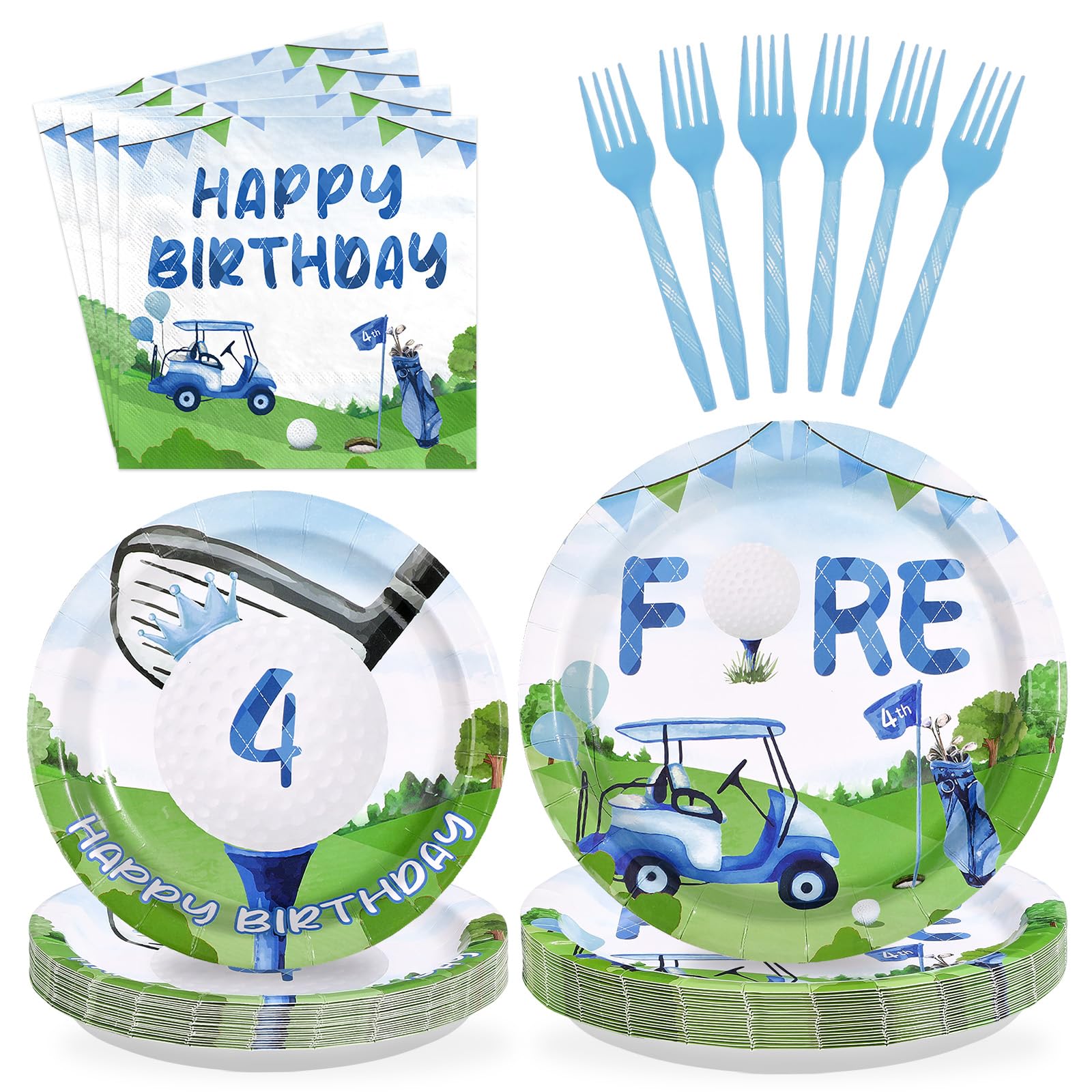 96 Pcs Golf 4th Birthday Party Plates and Napkins - Grencian