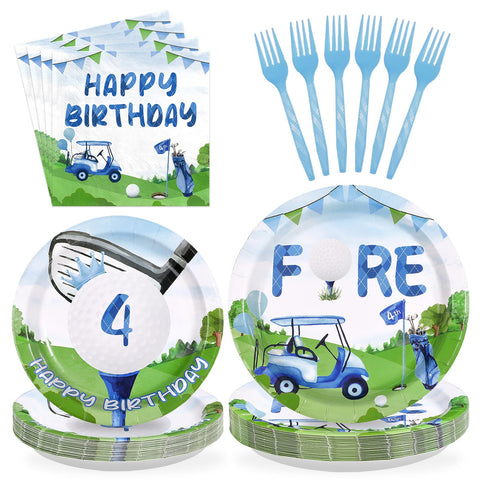 96 Pcs Golf 4th Birthday Party Plates and Napkins - Grencian