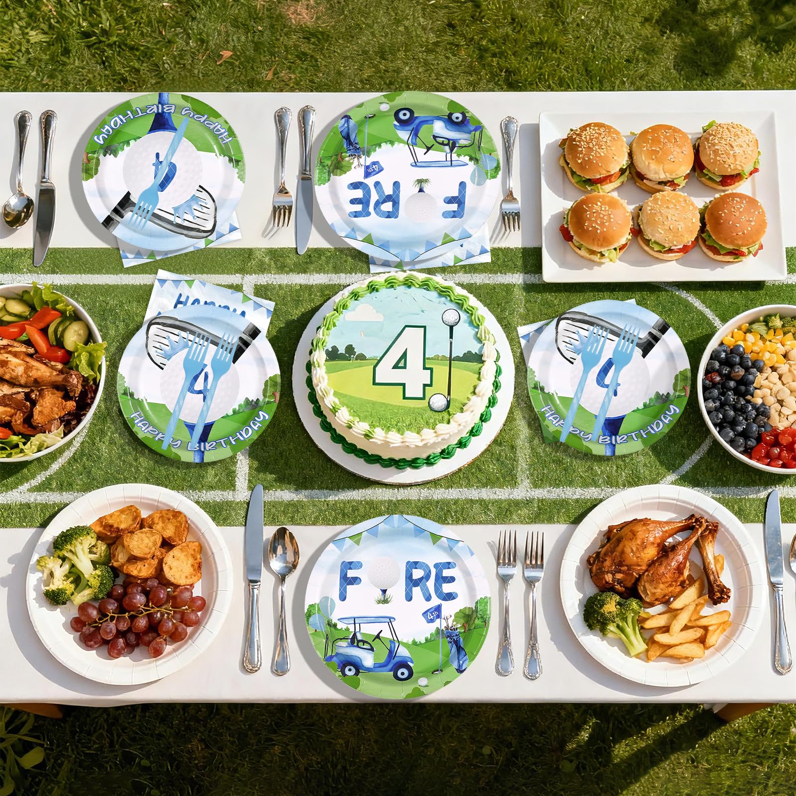 96 Pcs Golf 4th Birthday Party Plates and Napkins - Grencian
