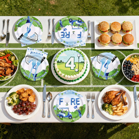 96 Pcs Golf 4th Birthday Party Plates and Napkins - Grencian