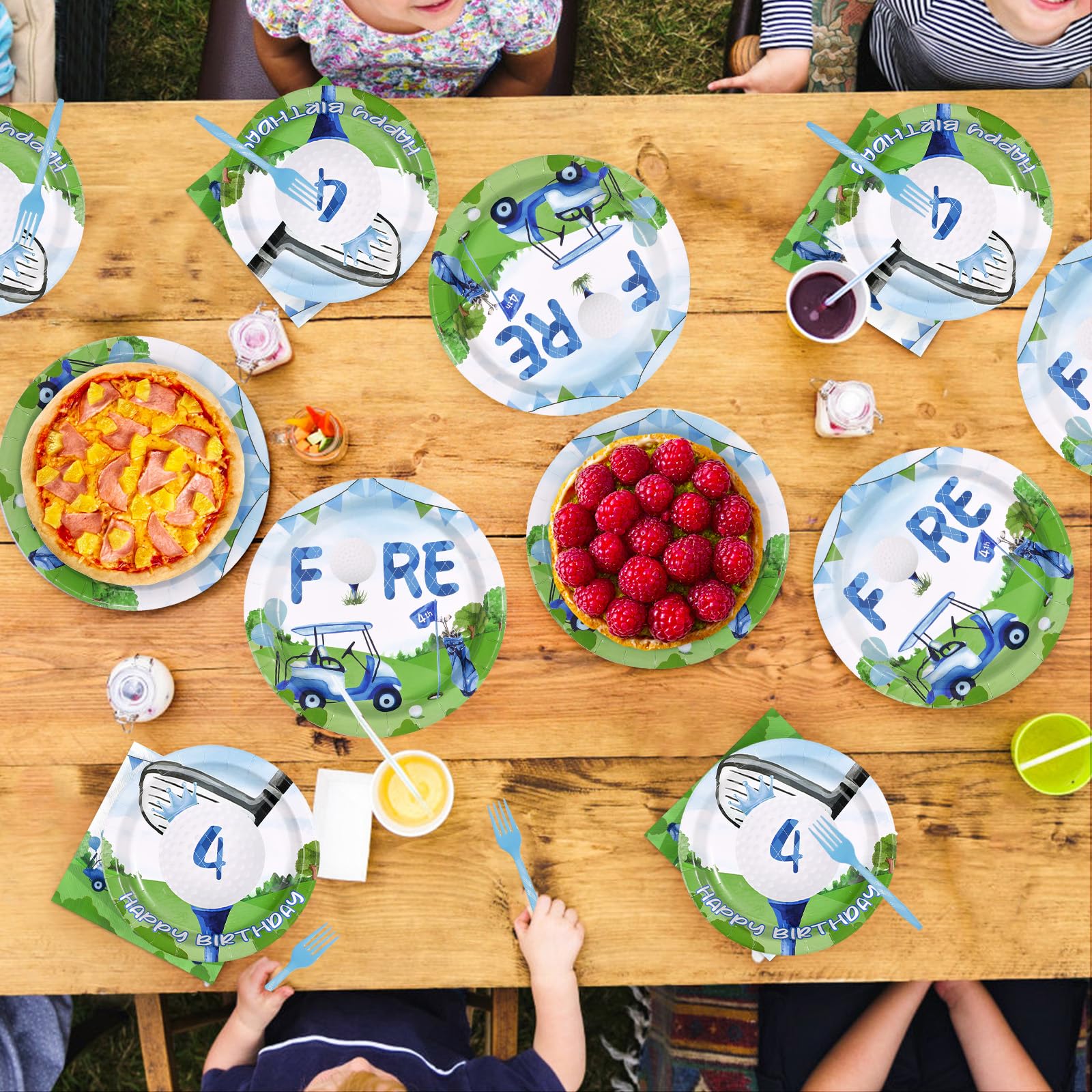 96 Pcs Golf 4th Birthday Party Plates and Napkins - Grencian