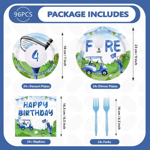 96 Pcs Golf 4th Birthday Party Plates and Napkins - Grencian