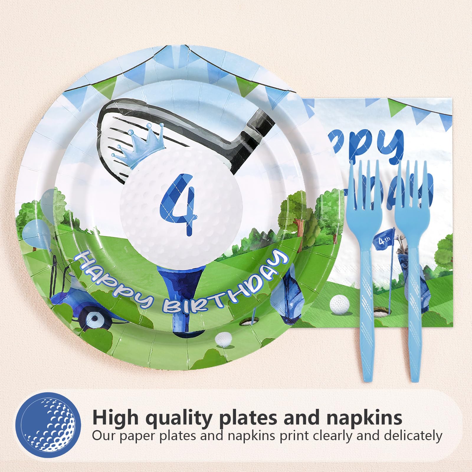 96 Pcs Golf 4th Birthday Party Plates and Napkins - Grencian