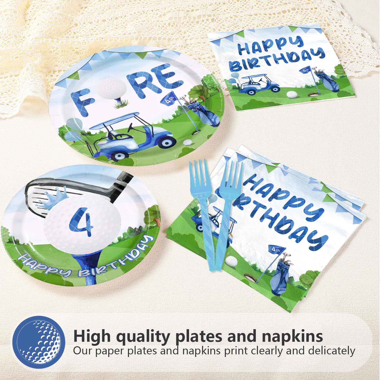 96 Pcs Golf 4th Birthday Party Plates and Napkins - Grencian