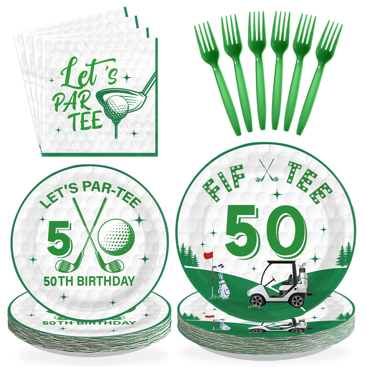 96 Pcs Golf 50th Birthday Party Plates and Napkins - Grencian