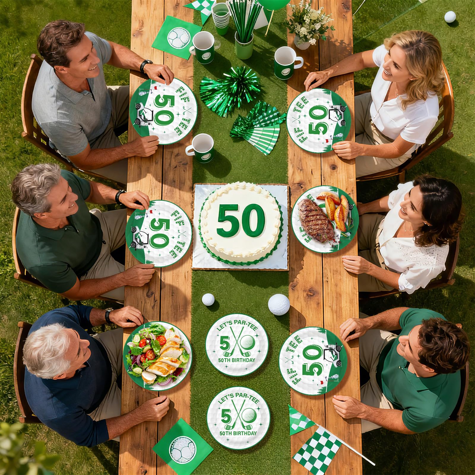 96 Pcs Golf 50th Birthday Party Plates and Napkins - Grencian