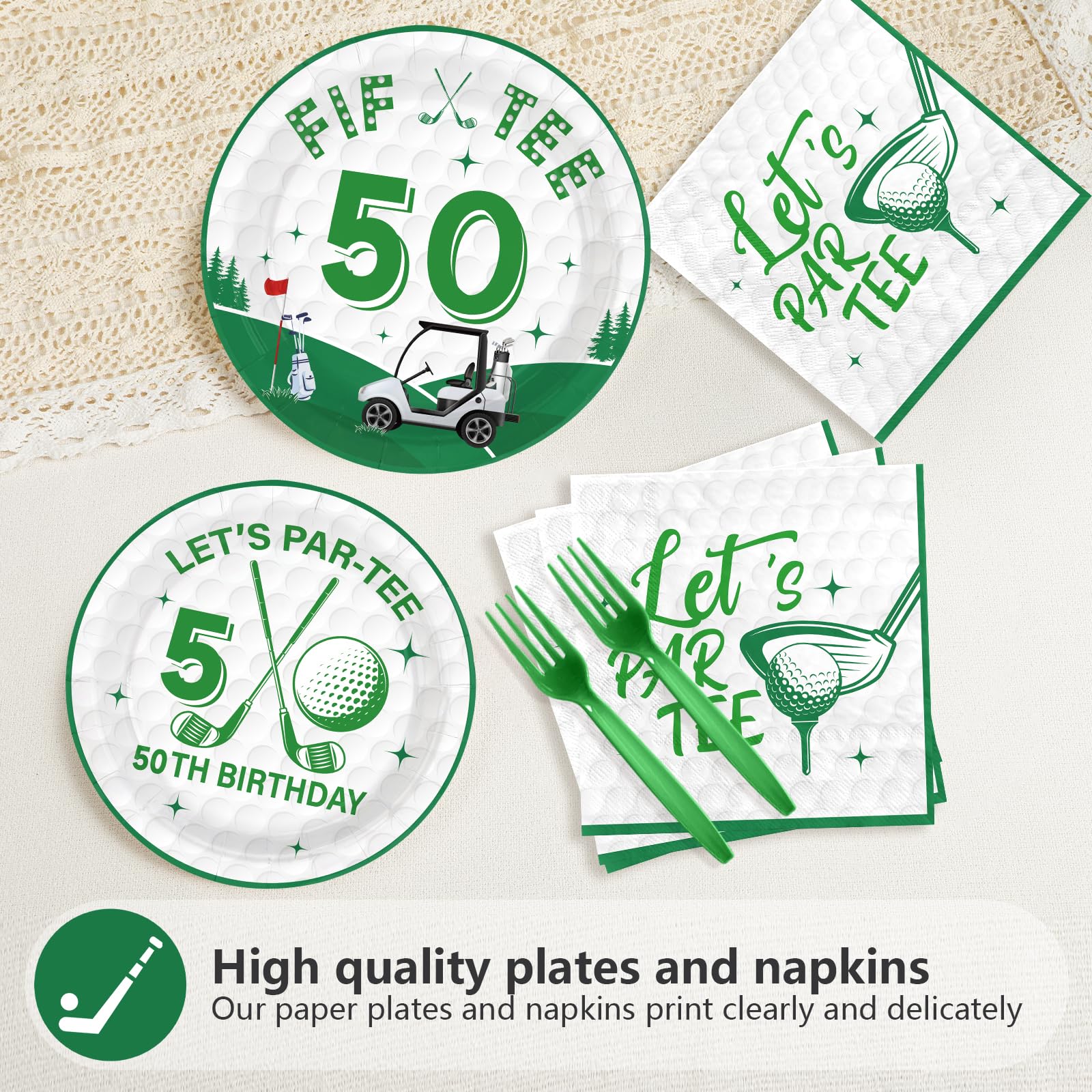 96 Pcs Golf 50th Birthday Party Plates and Napkins - Grencian