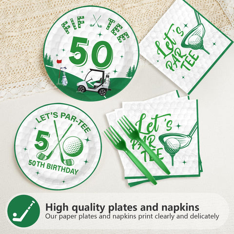 96 Pcs Golf 50th Birthday Party Plates and Napkins - Grencian