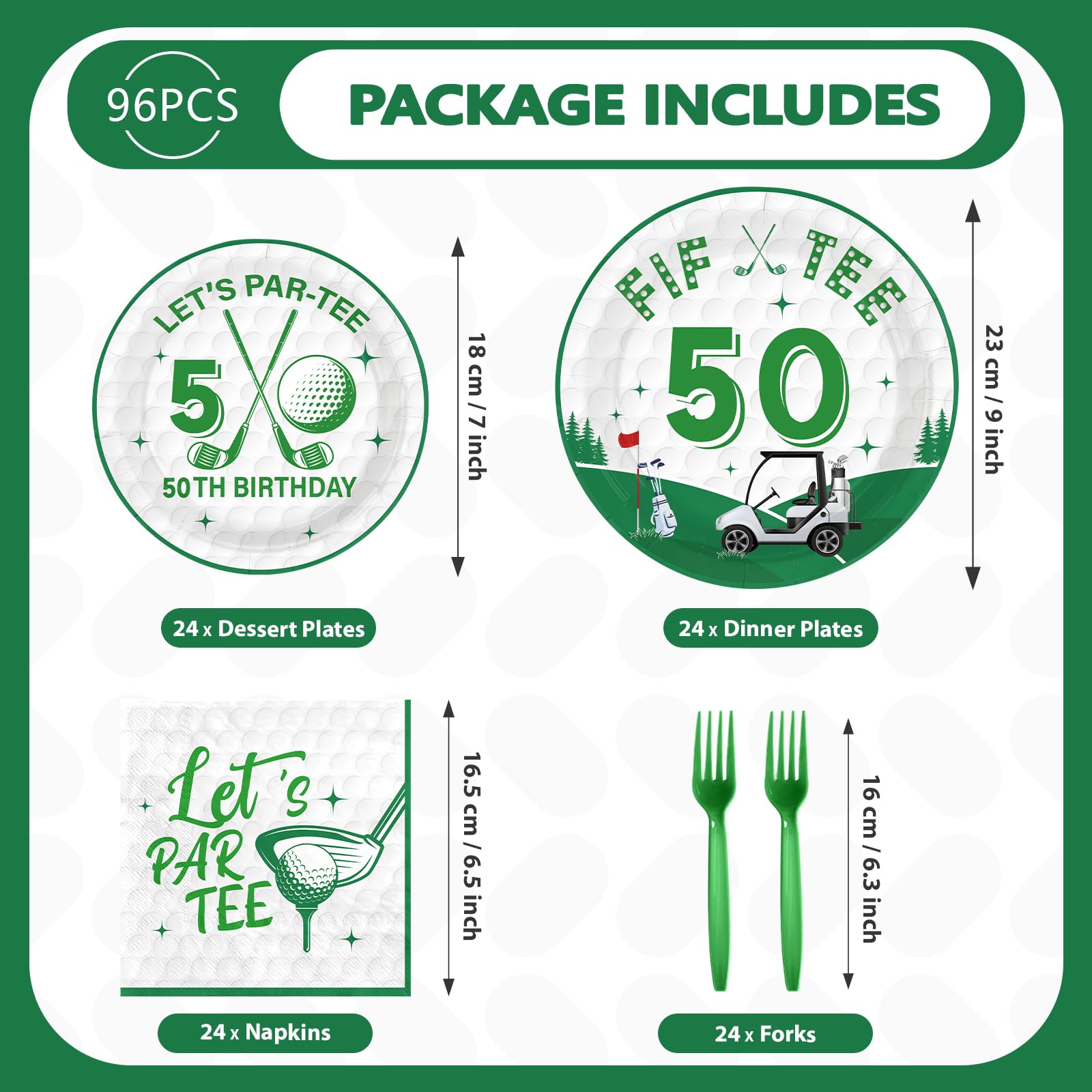 96 Pcs Golf 50th Birthday Party Plates and Napkins - Grencian