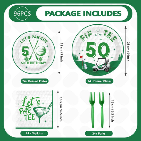 96 Pcs Golf 50th Birthday Party Plates and Napkins - Grencian