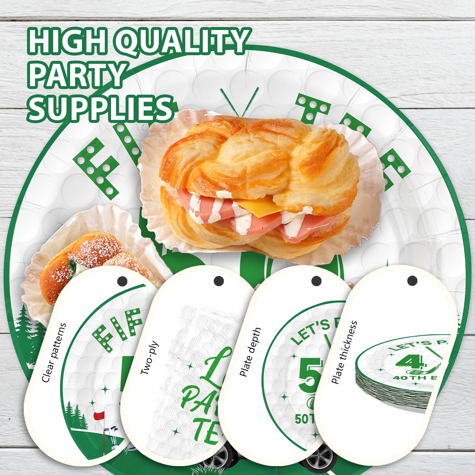 96 Pcs Golf 50th Birthday Party Plates and Napkins - Grencian