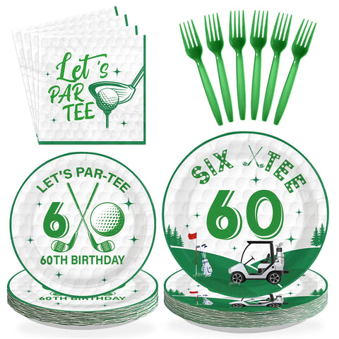 96 Pcs Golf 60th Birthday Party Plates and Napkins - Grencian