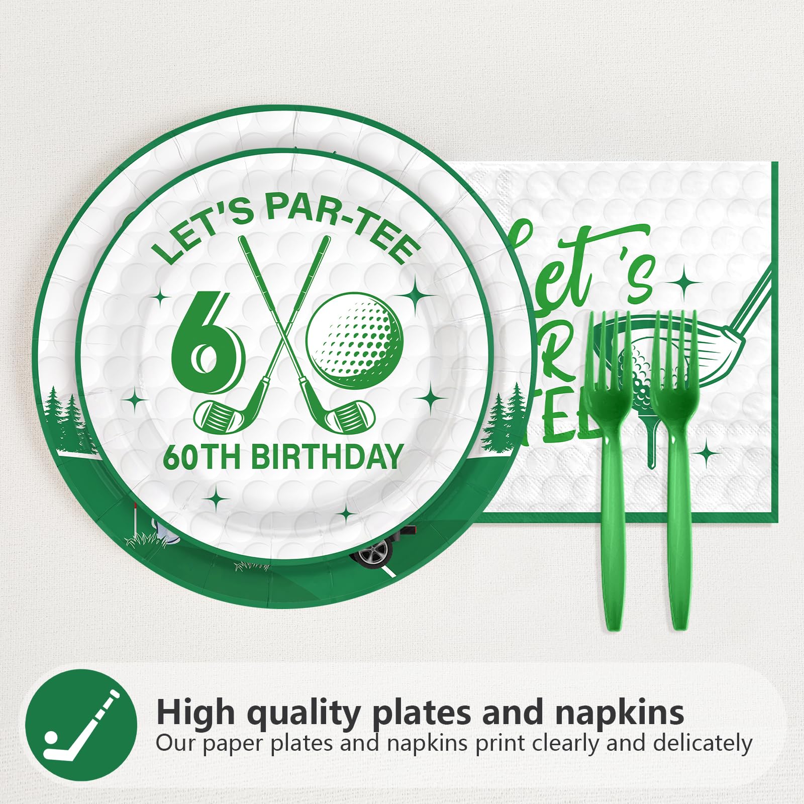 96 Pcs Golf 60th Birthday Party Plates and Napkins - Grencian