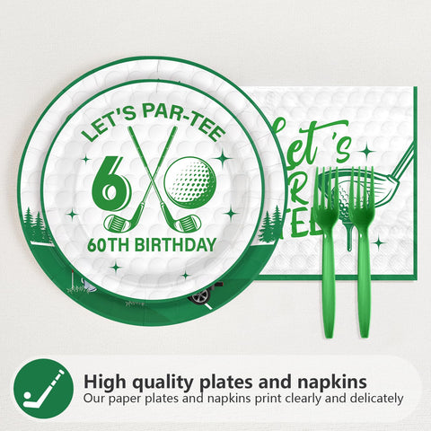96 Pcs Golf 60th Birthday Party Plates and Napkins - Grencian