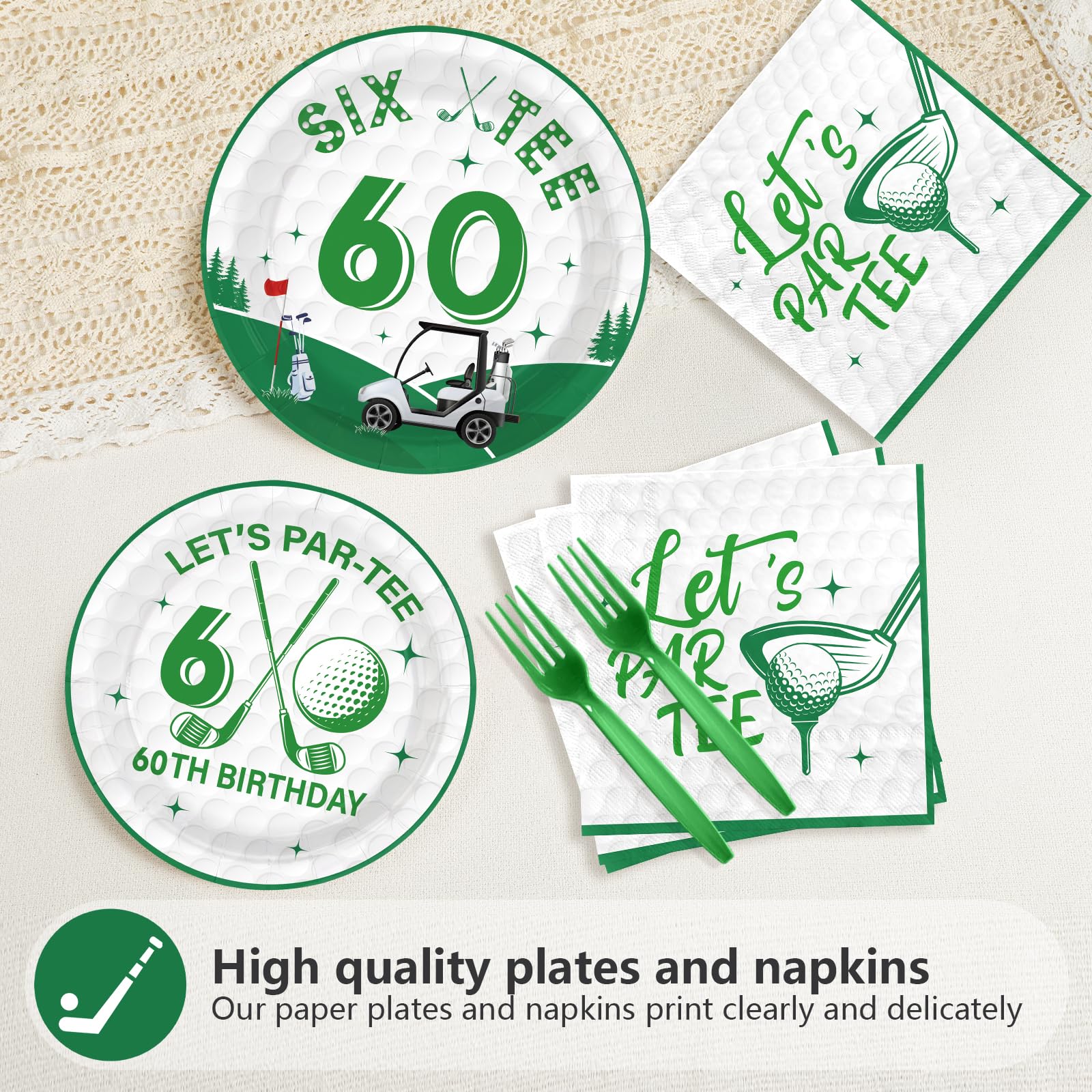96 Pcs Golf 60th Birthday Party Plates and Napkins - Grencian