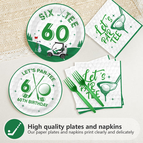 96 Pcs Golf 60th Birthday Party Plates and Napkins - Grencian