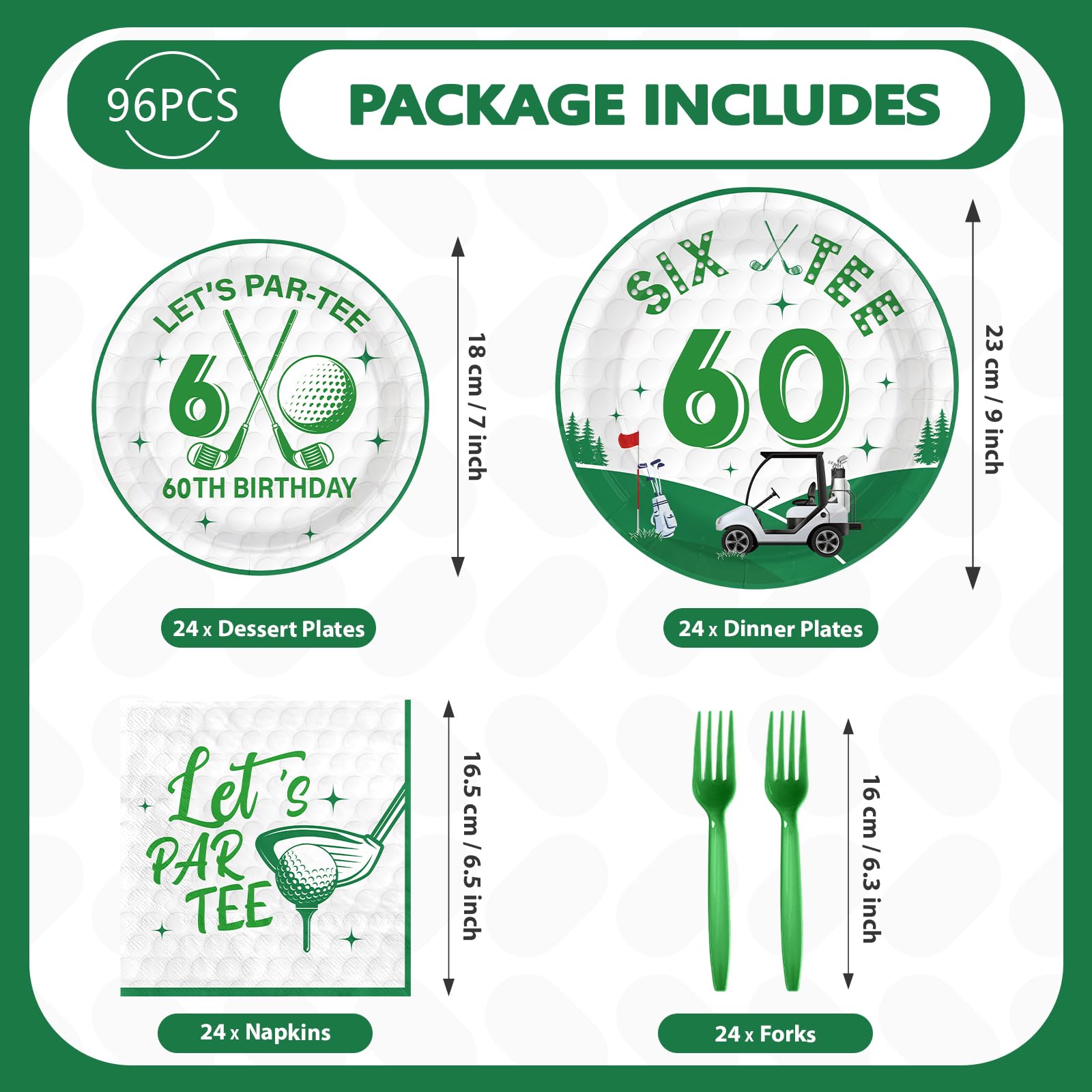 96 Pcs Golf 60th Birthday Party Plates and Napkins - Grencian