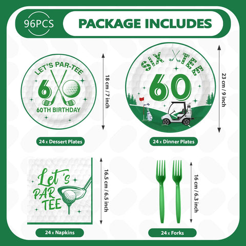 96 Pcs Golf 60th Birthday Party Plates and Napkins - Grencian