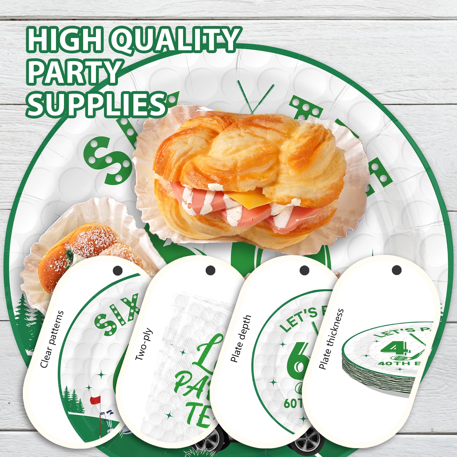 96 Pcs Golf 60th Birthday Party Plates and Napkins - Grencian