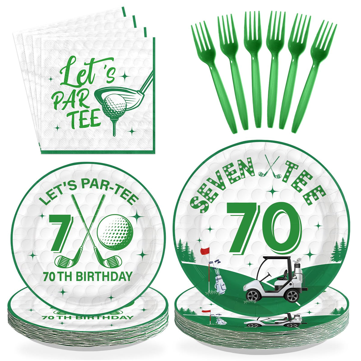96 Pcs Golf 70th Birthday Party Plates and Napkins - Grencian