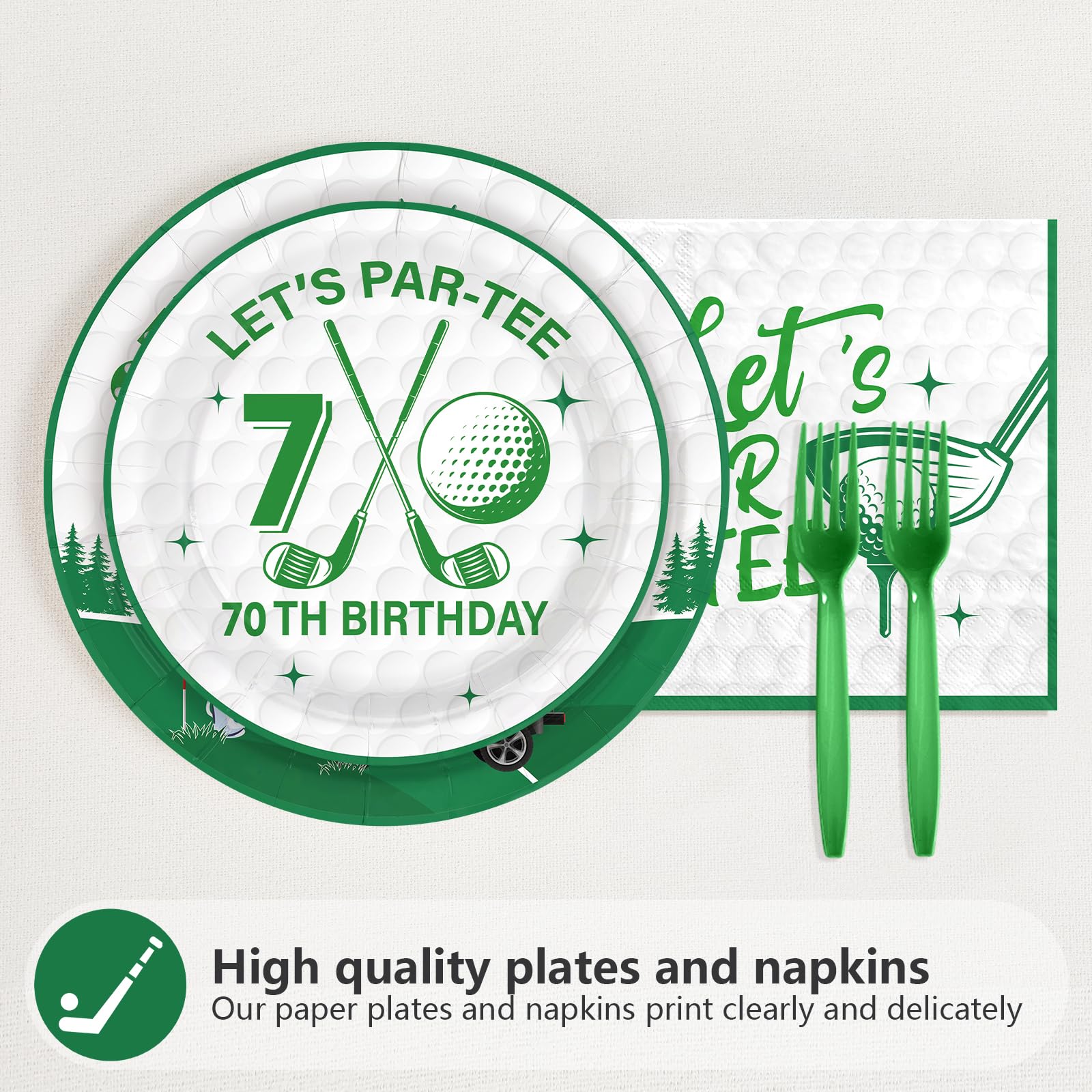 96 Pcs Golf 70th Birthday Party Plates and Napkins - Grencian