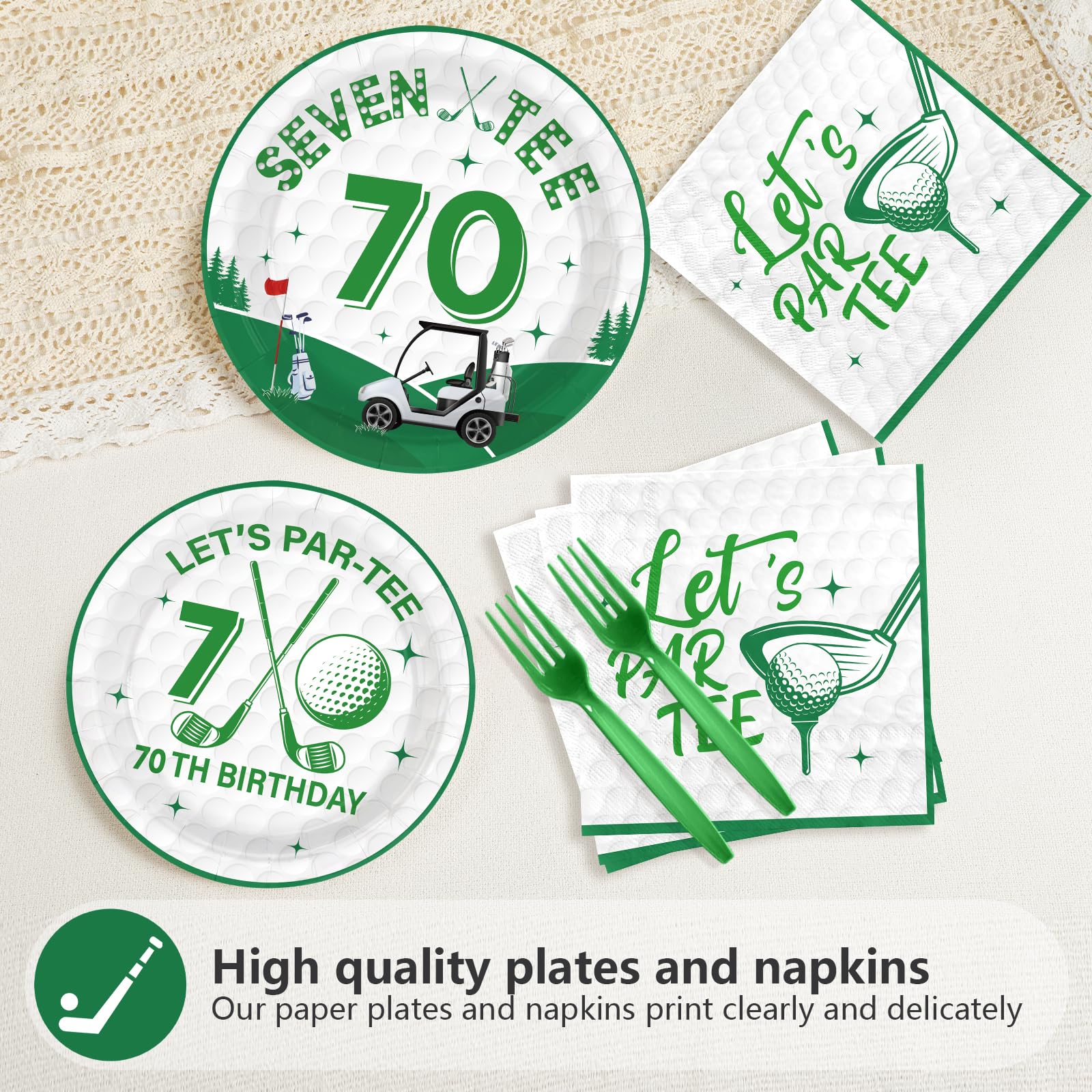 96 Pcs Golf 70th Birthday Party Plates and Napkins - Grencian