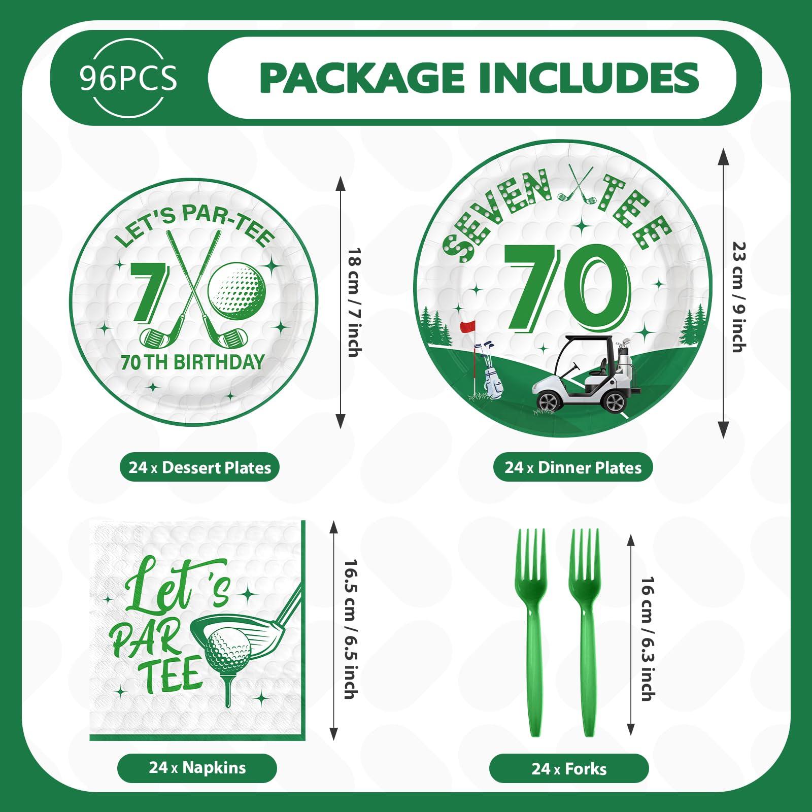96 Pcs Golf 70th Birthday Party Plates and Napkins - Grencian