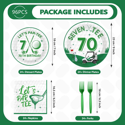 96 Pcs Golf 70th Birthday Party Plates and Napkins - Grencian