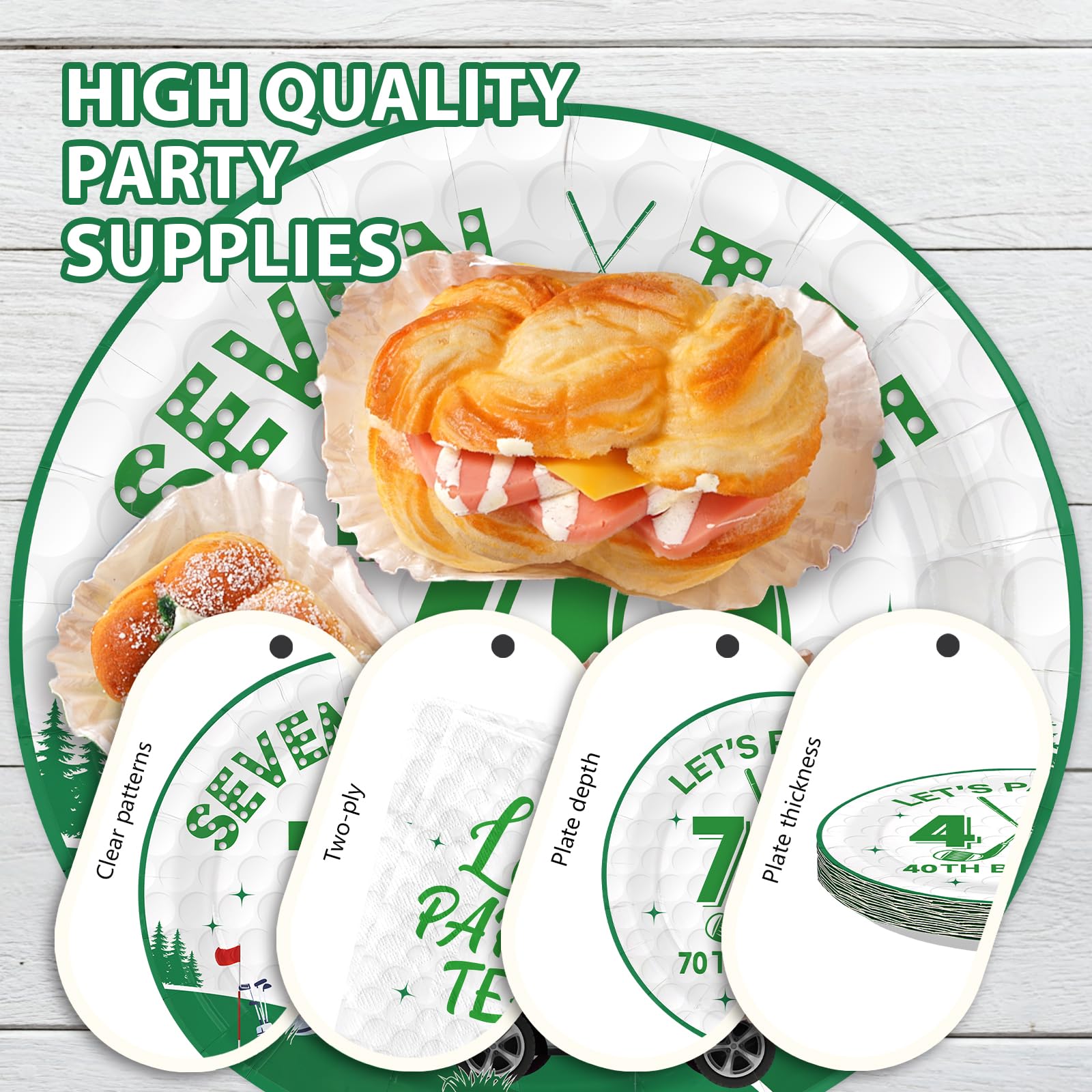 96 Pcs Golf 70th Birthday Party Plates and Napkins - Grencian
