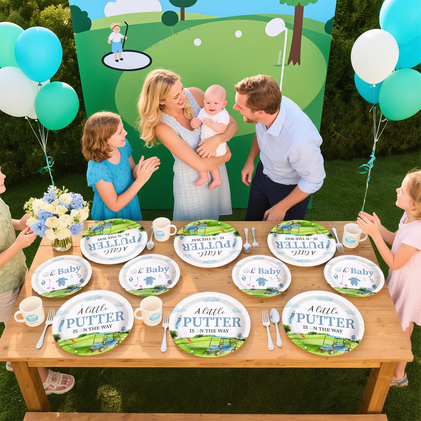 96 Pcs Golf Baby Shower Party Plates and Napkins - Grencian
