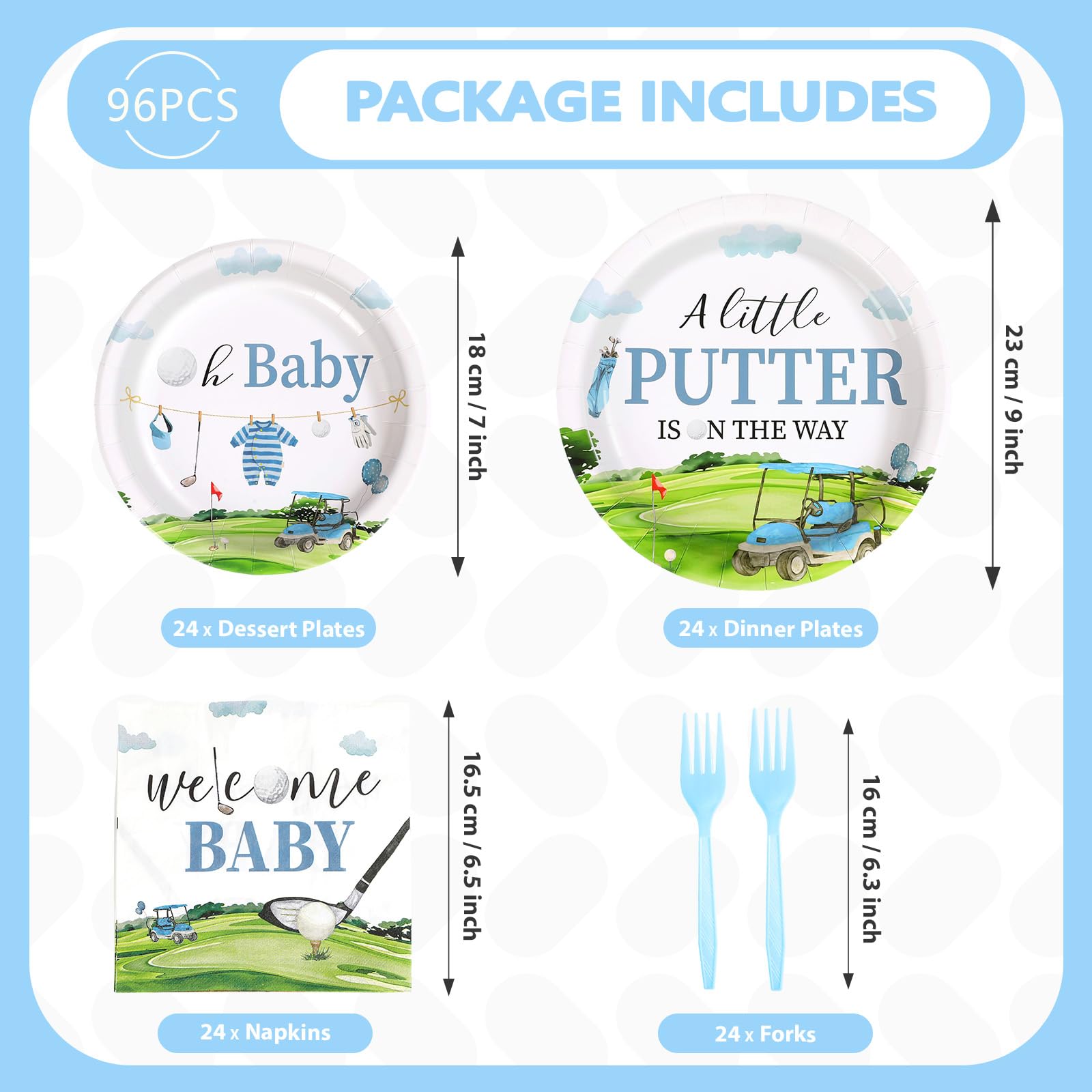96 Pcs Golf Baby Shower Party Plates and Napkins - Grencian