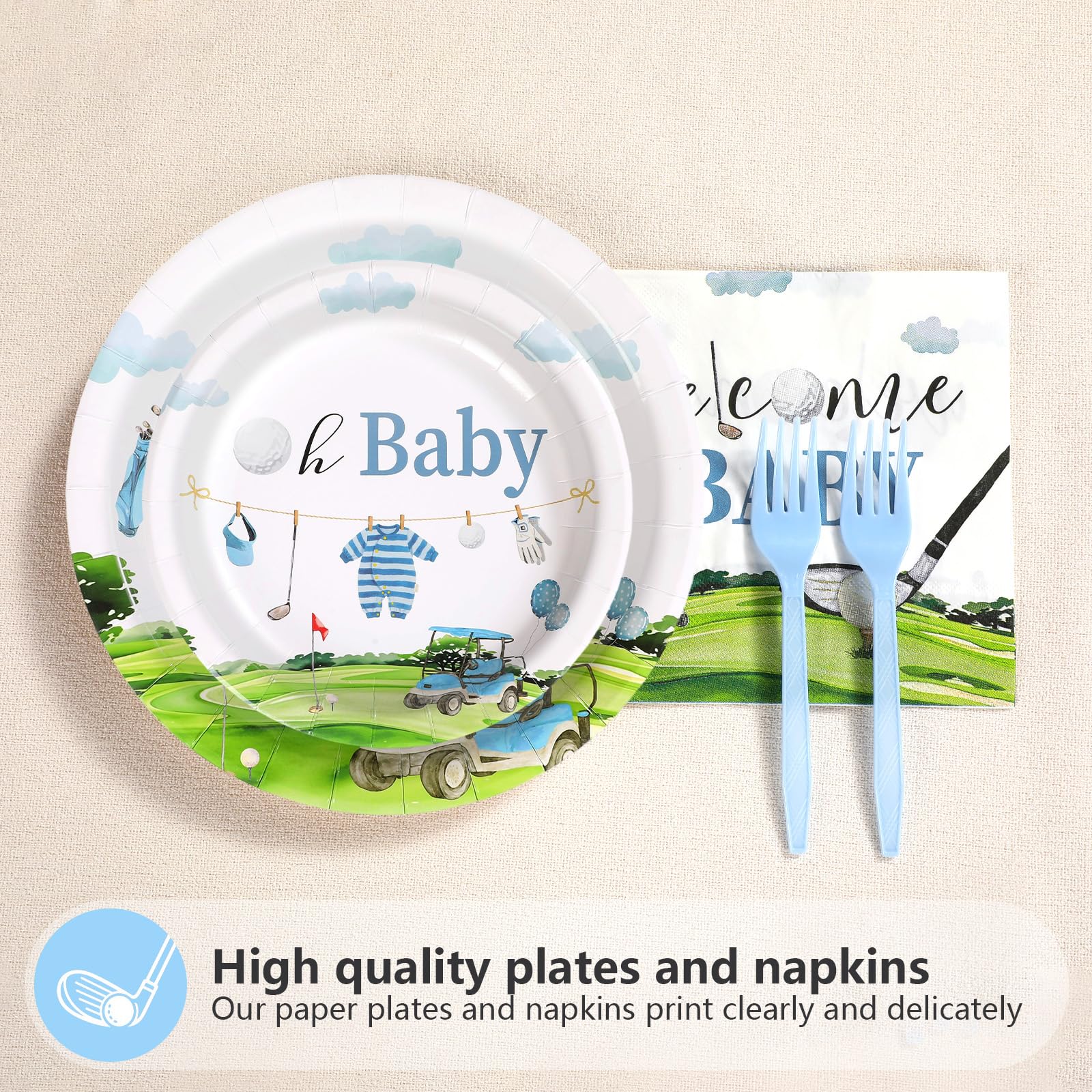 96 Pcs Golf Baby Shower Party Plates and Napkins - Grencian
