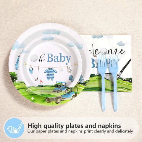 96 Pcs Golf Baby Shower Party Plates and Napkins - Grencian