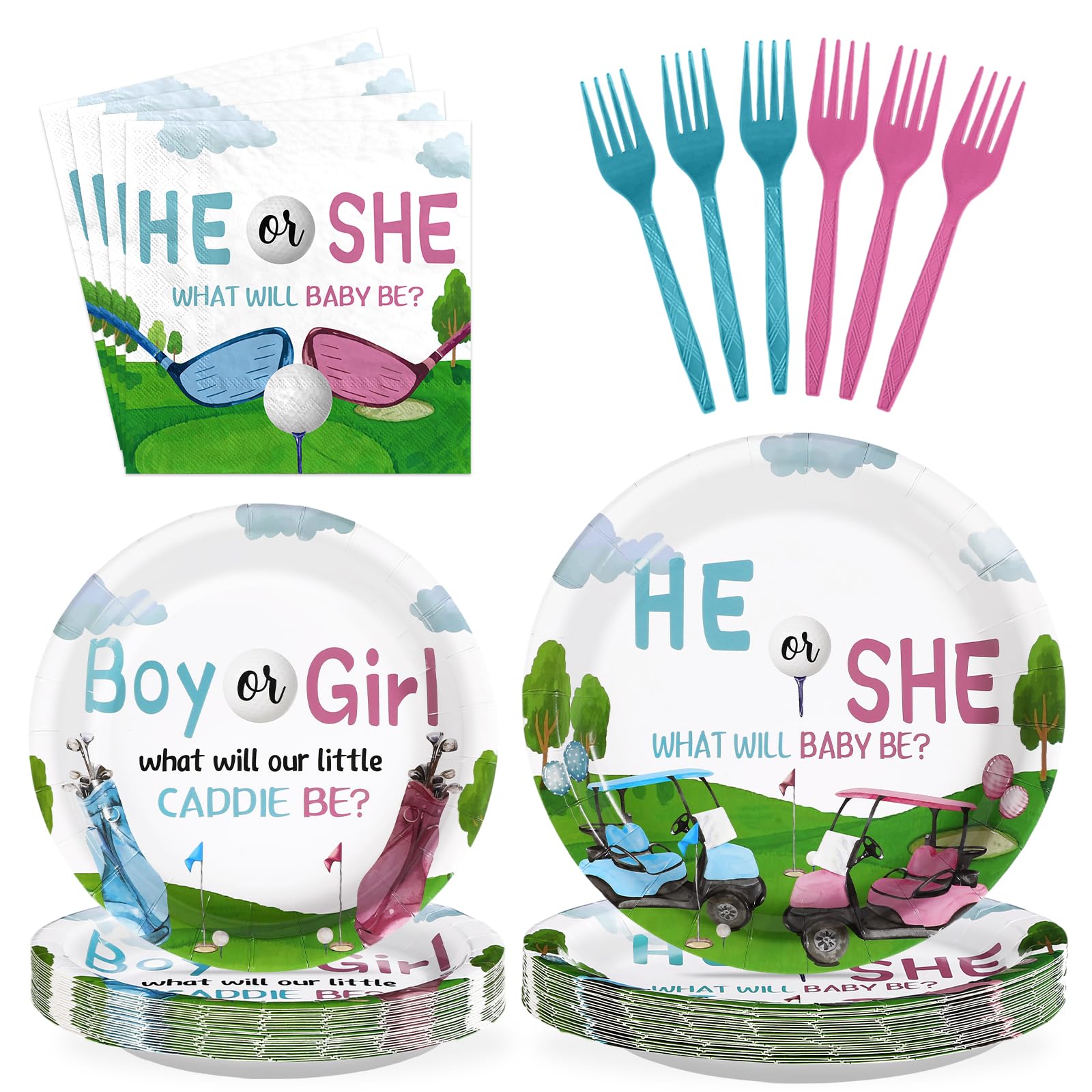 96 Pcs Golf Gender Reveal Party Plates and Napkins - Grencian