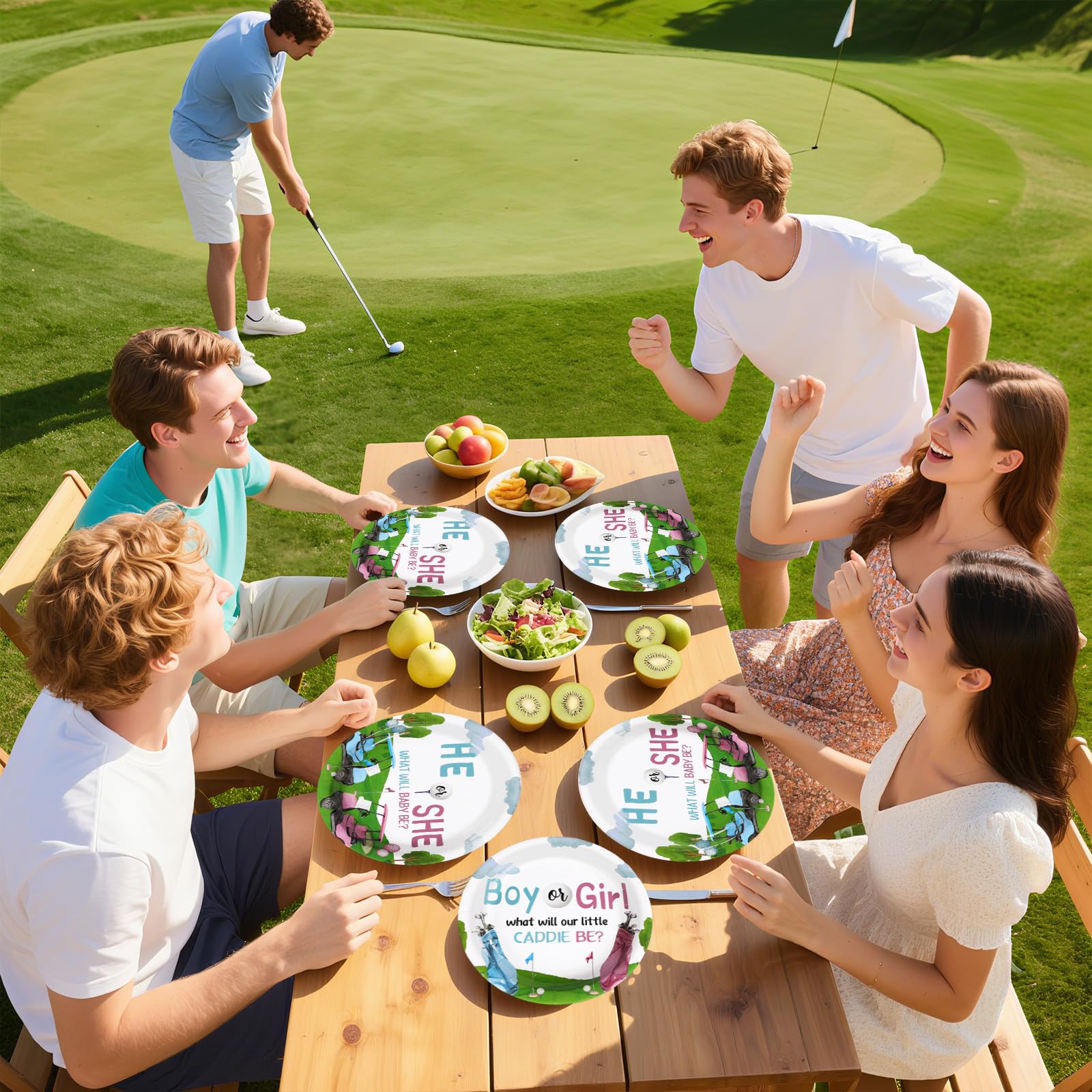 96 Pcs Golf Gender Reveal Party Plates and Napkins - Grencian